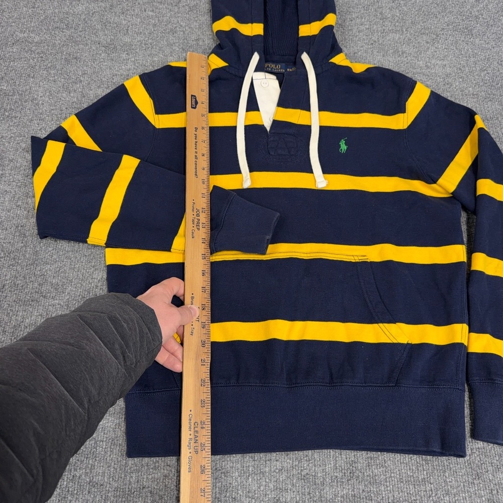 Polo Ralph Lauren Hoodie Mens M Rugby Striped Navy Yellow Pony Preppy Thermal‎ - Picture 5 of 10
